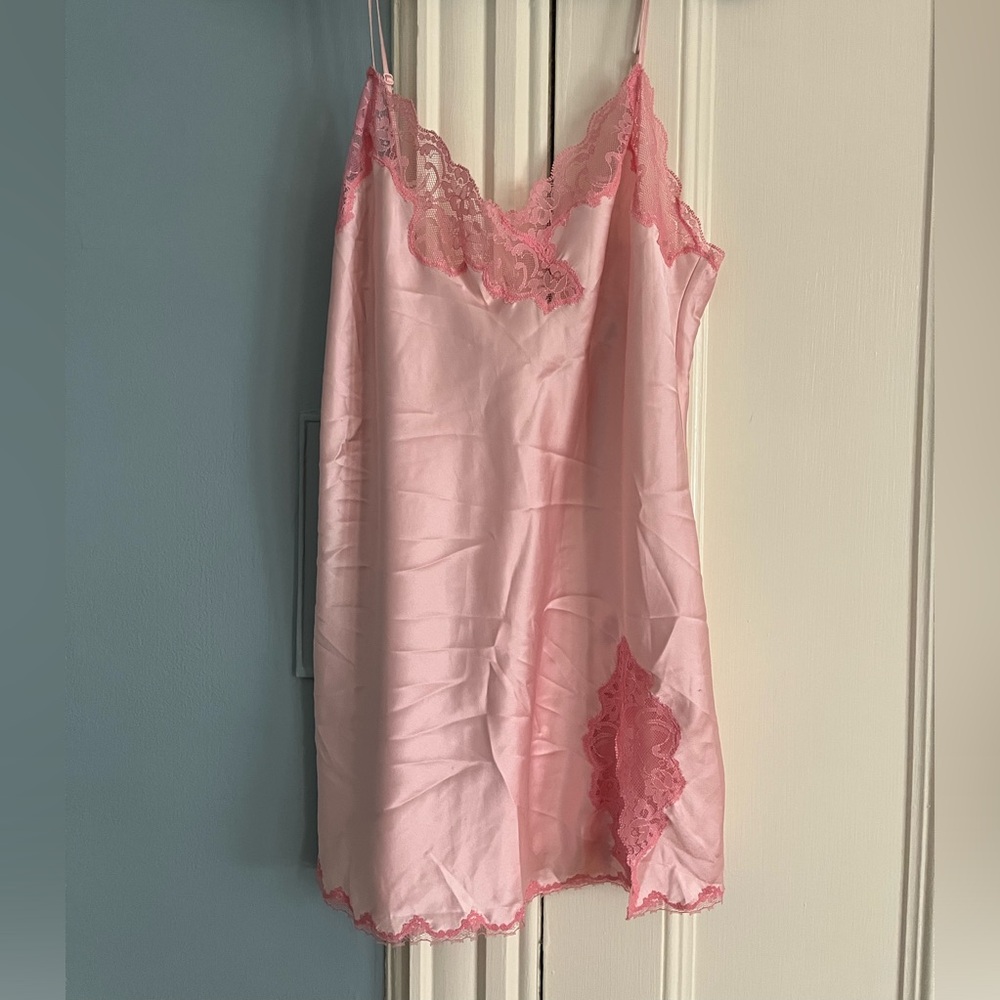 Pink slip dress with lace detail